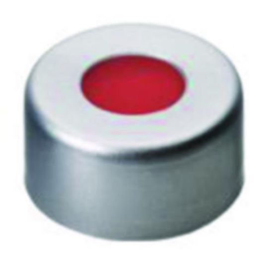 LLG-Aluminium crimp caps N 11, silver center hole, PTFE red/Silicone white/PTFE red, Hardness:40° shore A, Thickness:1.0 mm,pack of 100_1576095