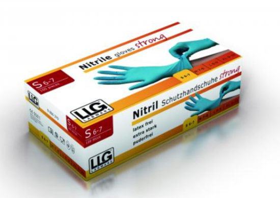 LLG-Disposable gloves, Strong, Nitrile, size L blue, textured, powder free, 240mm, pack of 100_1816512