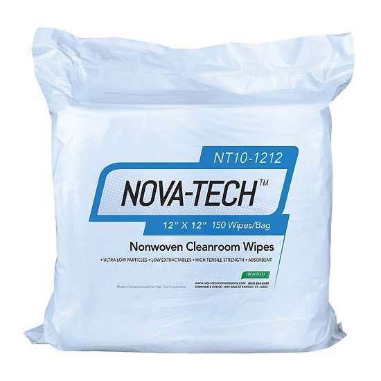 High-Tech Conversions NT10-1212 Cleanroom wipes, non-woven, lint-free, polyester/ cellulose blend, 12" x 12", 150 wipes per bag, 2100/CS_1229211