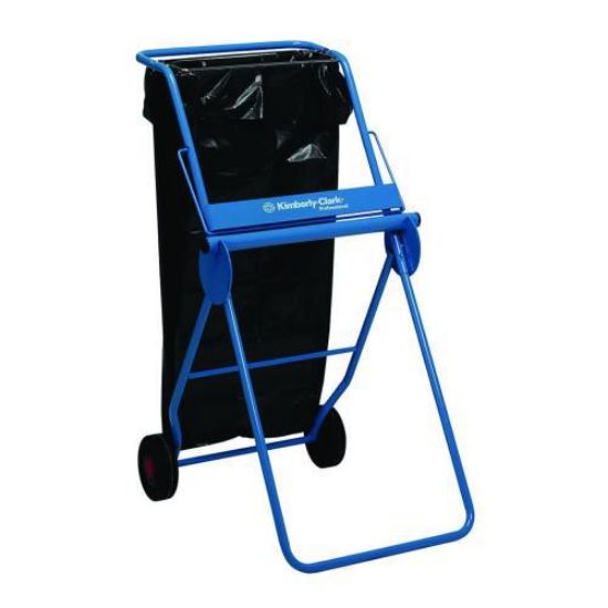 Mobile floor stand for large rolls wide type, metal, blue, with refuse sack, H 109 x W 50 x L 74 cm_1524054