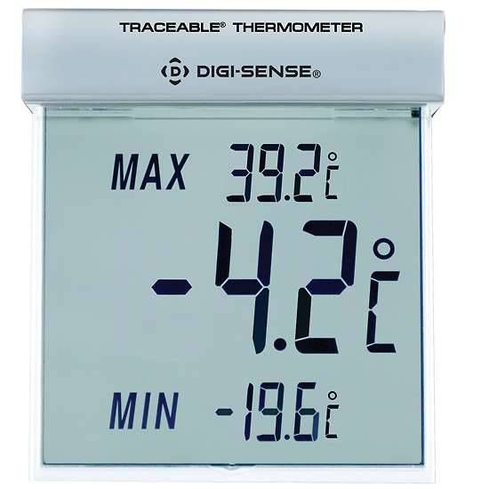 Traceable Big-Digit See-Thru Digital Thermometer, -25°C to 70°C range, 0.5-digit LCD, 0.1° resolution, with Calibration_1628676