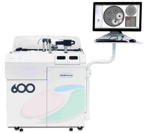 Smartchem 600 Fully Automated Discrete Chemistry Analyzer with reusable Optical Glass cuvettes. Up to 600 tests per hour. Includes reagent cooler and touch screen PC with Windows license and Smartchem software. 12 Wavelengths from 340 nm to_1926806