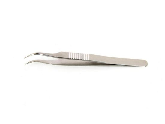 High precision tweezers for biology 120 mm type 7SG.CX, very fine tip, curved, anti-magnetic superalloy, serrated handles_1577240
