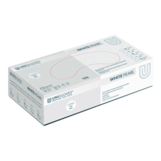 Nitrile gloves White Pearl size M (7-8) powder free, non sterile, rolling edges, micro-roughened finger tips, pack of 100_1837491
