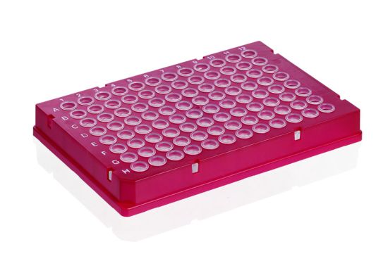 PCR Plates 96 well, Rigid FrameThe rigid frame allows the use of very thin-walled wells from polypropylene. The uniform and thin wall thicknesses of the wells ensure rapid transfer of the temperature from the cycler to the sample, thus redu_1897083