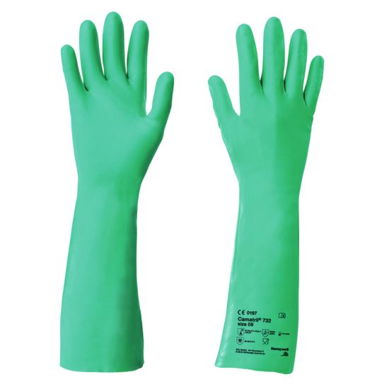 Chemical Protection Glove KCL Camatril® 732, Nitril-High chemical resistance-Good flexibility-Good temperature resistance-Anatomical shape-Good sense of touch-Inside with cotton velour finish-Roughened surface-Pack of 1 pairAccording to EN_1905261