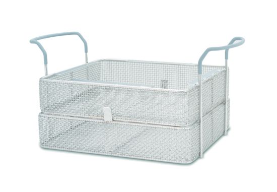 Double insert basket for ultrasonic baths Elmasonic, stainless steelUpper basket inner dimensions (WxDxH): 265x235x50 mm_1913382