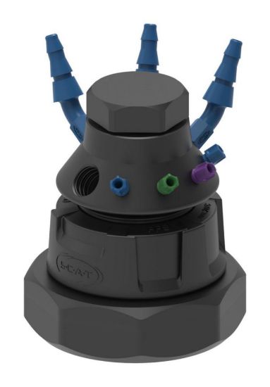 Safety Waste Caps V3.0, electrostatic conductiveSafety Waste Cap for connecting 4 capillaries (UNF 1/4" 28 G), 3 tube connectors (NPT 1/8") and an exhaust filter (GL 14). With freely movable cap for simple exchange of the container.Scope of_1915424