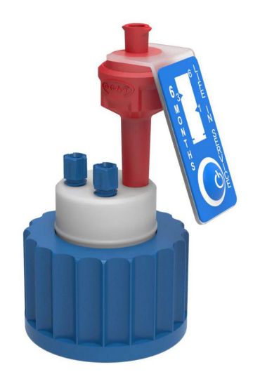 Safety Caps, 38-430For the safe withdrawal of solvents. Screw caps, with freely movable insert made of PTFE, with PFA fittings for capillaries and an air valve. For maximum efficiency, we recommend that the vent is changed every 6 months.Sc_1915426