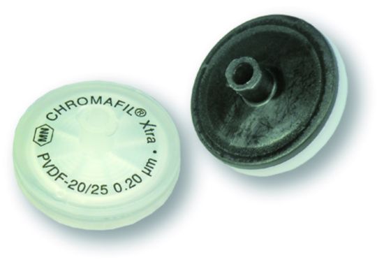 CHROMAFIL disposable filter PP/GF/PVDF-45/25 glass fibre/PVDF, 1.0/0.45 μm, 25 mm, colour code above: black, colour code below:white, pack of 100_1493791