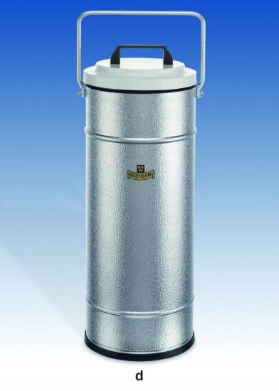 Dewar vessels, cylindrical, for CO2 and LN2DURAN®. DIN 12492. Cylindrical. Borosilicate glass 3.3. With blue coated protective casing out of metal or structured aluminium casing. Large opening. With insulated lid. Carrying handles as indica_1494353