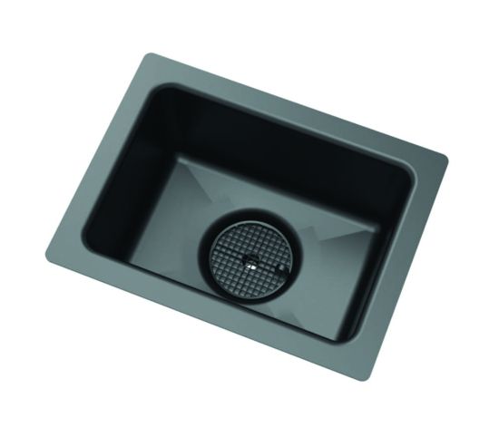 Lab sink with drain, HDPE, electrostatic conductiveFor integration in fume cupboards or on worktops for easy disposal of liquid solvent waste in large quantities. Secure mounting in the worktop is ensured by the fastening sleeves.-Base with_1931376