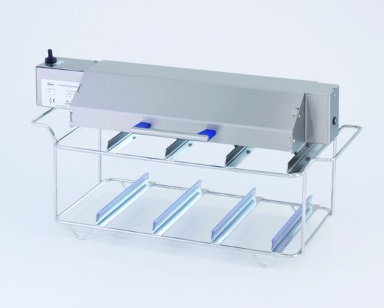 Sieve cleaning module SRH 4/200Sieve cleaning module made of stainless steel with integrated rotary unit for cleaning up to 4 test sieves (Ø up to 200/203 mm) in an ultrasonic bath. The inclined position of the test sieves in the SRH 4/200_1931452
