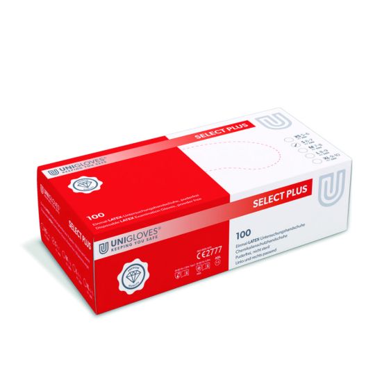 Examination gloves size S 6-7 UNIGLOVES "SELECT PLUS", Latex non-sterile, powder free, pack of 100_1813527