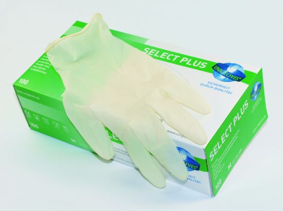Examination gloves size M 7-8 UNIGLOVES "SELECT PLUS", Latex non-sterile, powder free, pack of 100_1813568