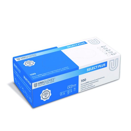Examination gloves size L 8-9 UNIGLOVES "SELECT PLUS", Latex non-sterile, powder free, pack of 100_1813570