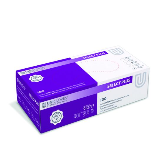 Examination gloves size XL 9-10 UNIGLOVES "SELECT PLUS", Latex non-sterile, powder free, pack of 100_1728724