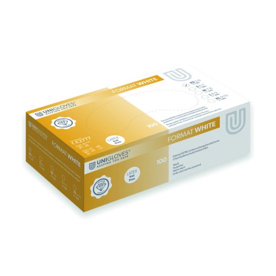 Nitrile gloves, size XS 5-6 UNIGLOVES "FORMAT", white, non-sterile powder free, beaded cuff, pack of 100_1728727