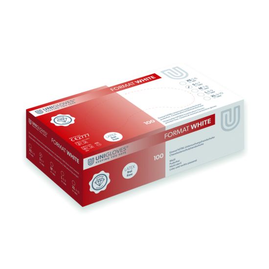 Nitrile gloves, size S 6-7 UNIGLOVES "FORMAT", white, non-sterile powder free, beaded cuff, pack of 100_1728729