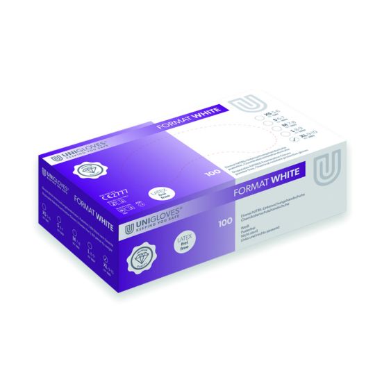 Nitrile gloves, size XL 9-10 UNIGLOVES "FORMAT", white, non-sterile powder free, beaded cuff, pack of 100_1728734