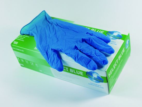 Visiting gloves size M 7-8 UNIGLOVES "SELECT BLUE", Latex non sterile, powder free, pack of 100_1813468