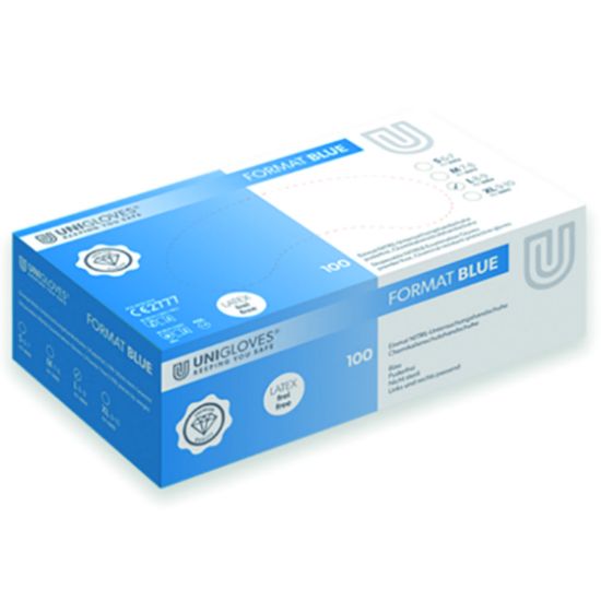 Nitrile gloves, size L 8-9 UNIGLOVES "FORMAT", blue, non-sterile powder free, beaded cuff, pack of 100_1813610