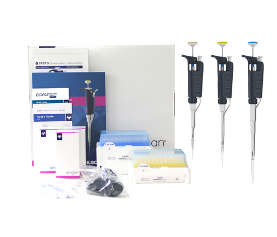 Gilson PIPETMAN G Starter Kit Pipette, P20G, P200G, P1000G, Manual Air Displacement, D200 TIPACK pipette tips, Metal Ejector_1181482