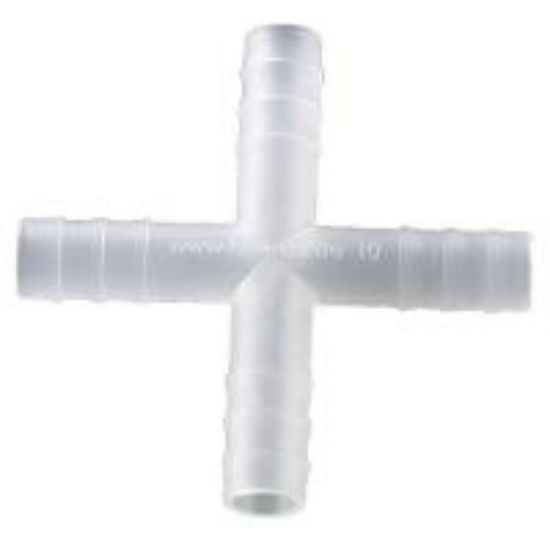 Burkle Barbed Cross Connector, PVDF, 3-5 mm Tubing; 10/Pk_1458737