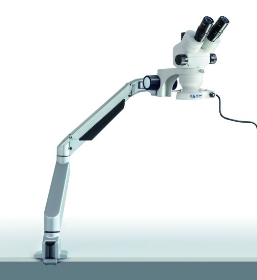 Stereo zoom microscope Set Trinocular 0,7-4,5x; Spring loaded arm stand (Clamp), LED ring_1377057