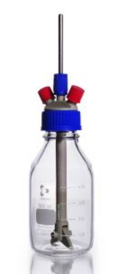 Stirred-reactor-set GL 45 incl.500 ml bottle, folding magnetic stirrer, PP 2-port-screwing, 2 PBT-caps GL 14 red_1558436