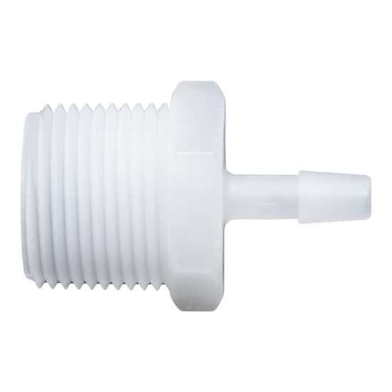 Cole-Parmer A2-3NK7-QC, Threaded to Hose Barb Fitting, Straight Adapter, Natural Kynar®, Cleanroom Packed, 1/8" NPT(M) x 3/16" ID; 10/Pk CP Part: 50107-74_2249033