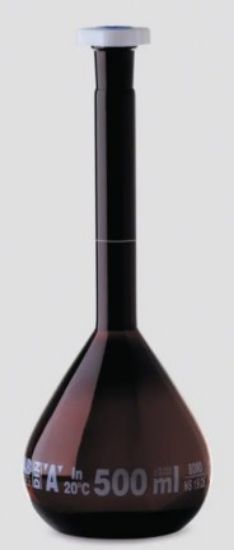 ISOLAB Volumetric Flask 1000 mL, Amber Glass, Class A, NS 24/29, PE Stopper, White Scale, Batch Certified_1502016