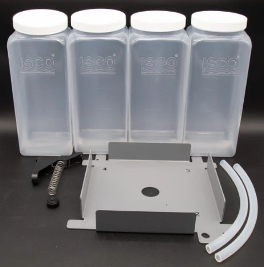 ISCO, Bottle Configuration For BLZZRD  Sampler (4 Polypropylene 5 Liter), 1.32 Gallon square bottles with caps, adapter and two discharge tubes_1721658