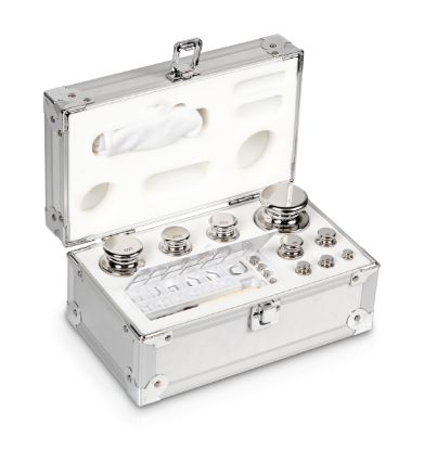 Set of weights, OIML Class E1, Nominal value 1 mg - 1 kg, Knob, Stainless steel polished, in aluminium case_1429237