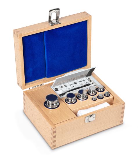 Set of weights, OIML Class F1, Nominal value 1 mg - 500 g, Eco Shape, stainless steel polished, in wooden case_1429363