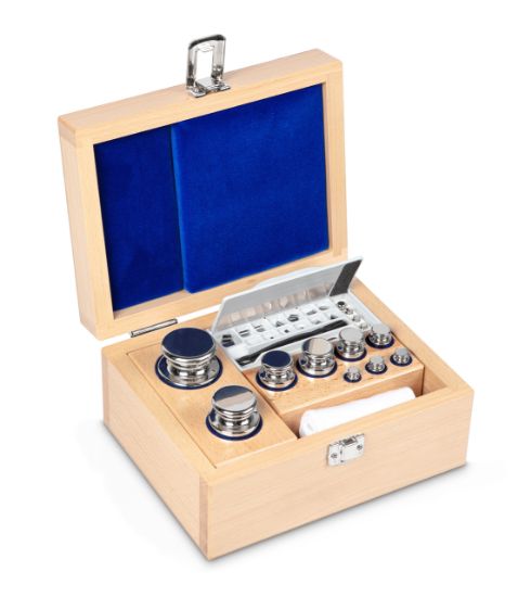 Set of weights, OIML Class F1, Nominal value 1 mg - 1 kg, Eco Shape, stainless steel polished, in wooden case_1429369