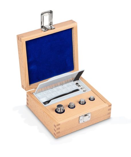Set of weights, OIML Class F1, Nominal value 1 g - 50 g, Eco Shape, stainless steel polished, in wooden case_1429391