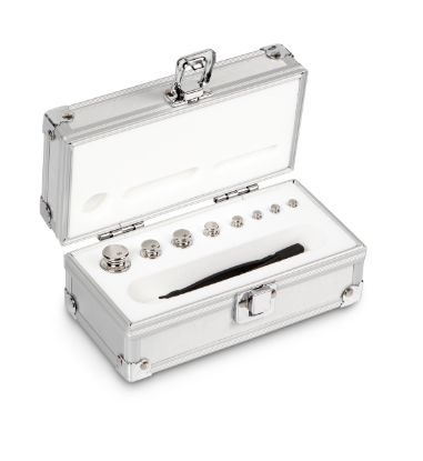 Set of weights, OIML Class F1, Nominal value 1 g - 50 g, Eco Shape, stainless steel polished, in aluminium case_1429395