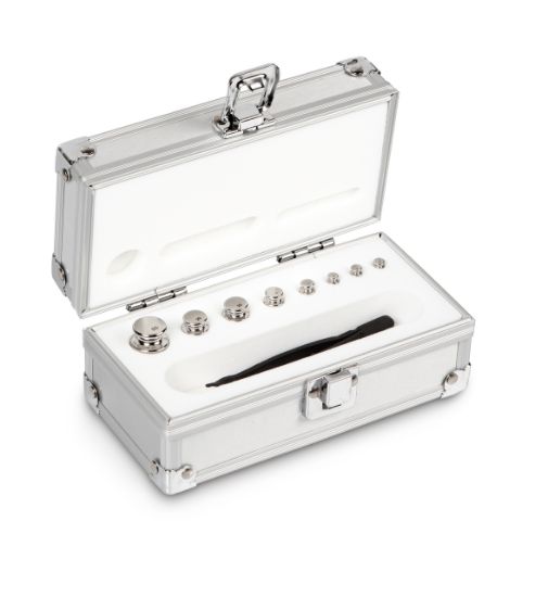 Set of weights, OIML Class F1, Nominal value 1 g - 50 g, Eco Shape, stainless steel polished, in aluminium case_1429395
