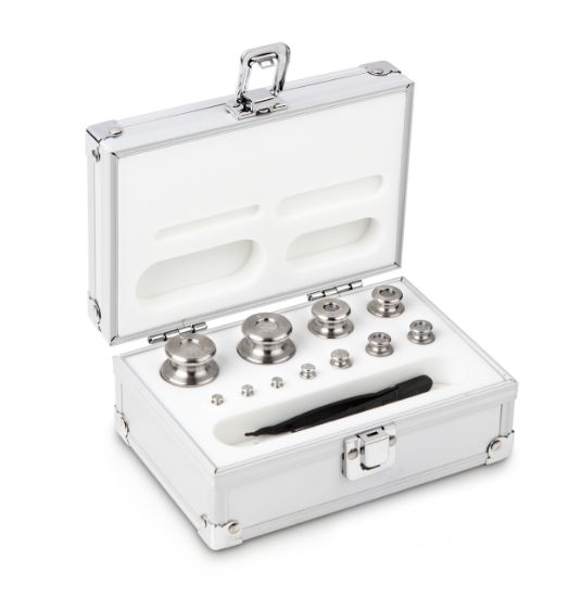Set of weights, OIML Class M1, Nominal value 1 g - 200 g, Knob, stainless steelfine turned, in aluminium case_1429509