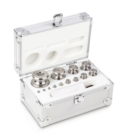 Set of weights, OIML Class M1, Nominal value 1 g - 1 kg, Knob, stainless steelfine turned, in aluminium case_1429508
