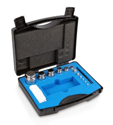 Set of weights, OIML Class E1, Nominal value 1 g - 500 g, Knob, Stainless steel polished, in plastic case_1930736