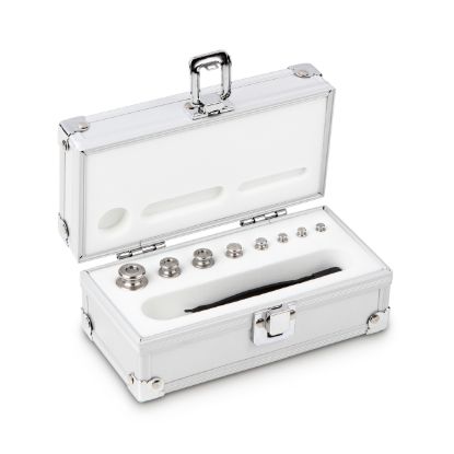 Set of weights, OIML Class M2, Nominal value 1 g - 50 g, Knob, stainless steel fine turned, in aluminium case_1930776