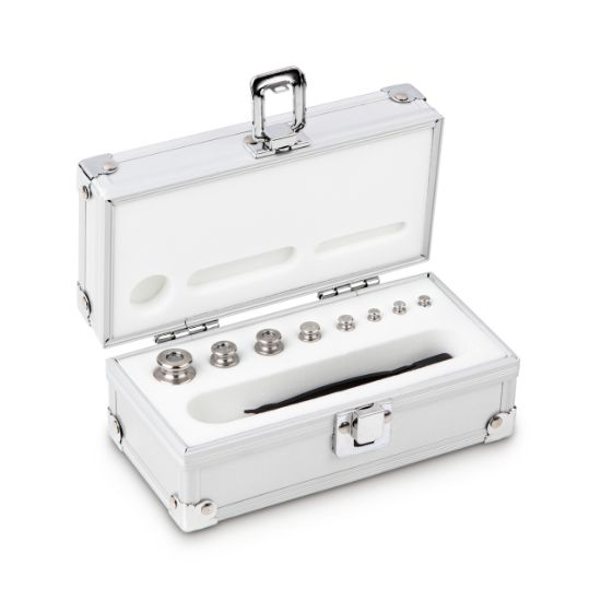 Set of weights, OIML Class M2, Nominal value 1 g - 50 g, Knob, stainless steel fine turned, in aluminium case_1930776
