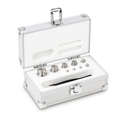 Set of weights, OIML Class M2, Nominal value 1 g - 100 g, Knob, stainless steel fine turned, in aluminium case_1930780