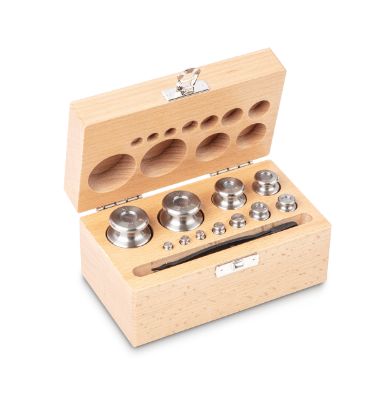 Set of weights, OIML Class M2, Nominal value 1 g - 200 g, Knob, stainless steelfine turned, in wooden case_1930782