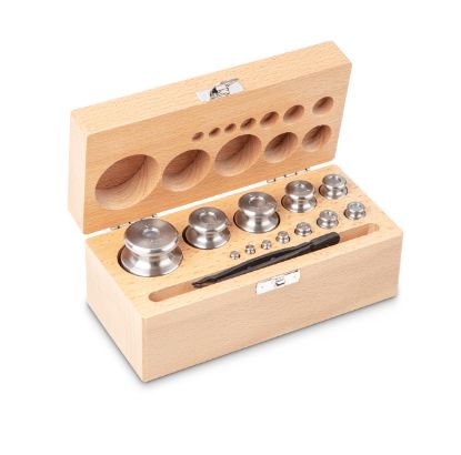 Set of weights, OIML Class M2, Nominal value 1 g - 500 g, Knob, stainless steelfine turned, in wooden case_1930786