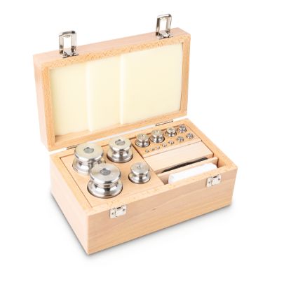 Set of weights, OIML Class M2, Nominal value 1 g - 2 kg, Knob, stainless steelfine turned, in wooden case_1930794