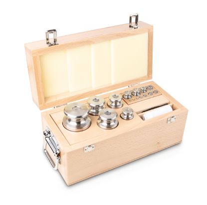 Set of weights, OIML Class M2, Nominal value 1 g - 5 kg, Knob, stainless steelfine turned, in wooden case_1930798