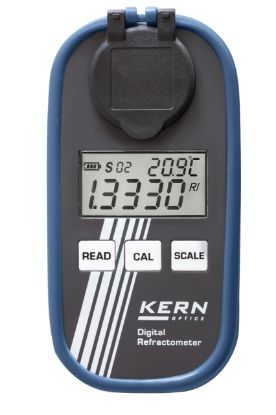 Kern Digital Refractometer, Refractive Index / Brix / Specific Gravity / Salinity Seawater / Chlorine Content of Seawater; 1.3330 nD – 1.4200 nD, 0.0% – 50.0%, 1.000 sg – 1.070 sg, 0 ‰ – 100 ‰, 0 ‰ – 57 ‰_1930702